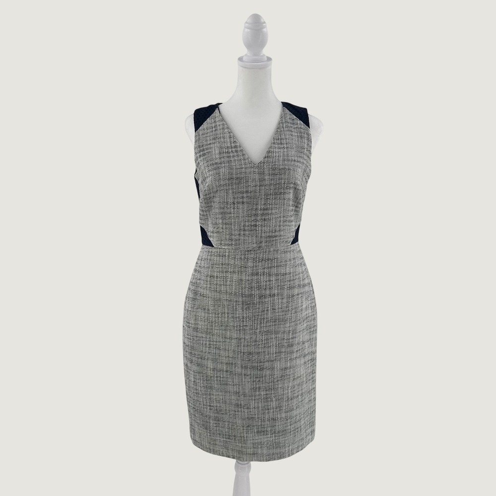 J.Crew‎ Tweed Eyelet Sheath Dress Navy Grey Womens Size 2 Office Business